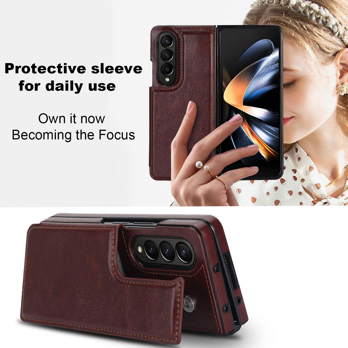 For Samsung Galaxy Z Fold4 5G Full Coverage Double Buckle Phone Case - Brown
