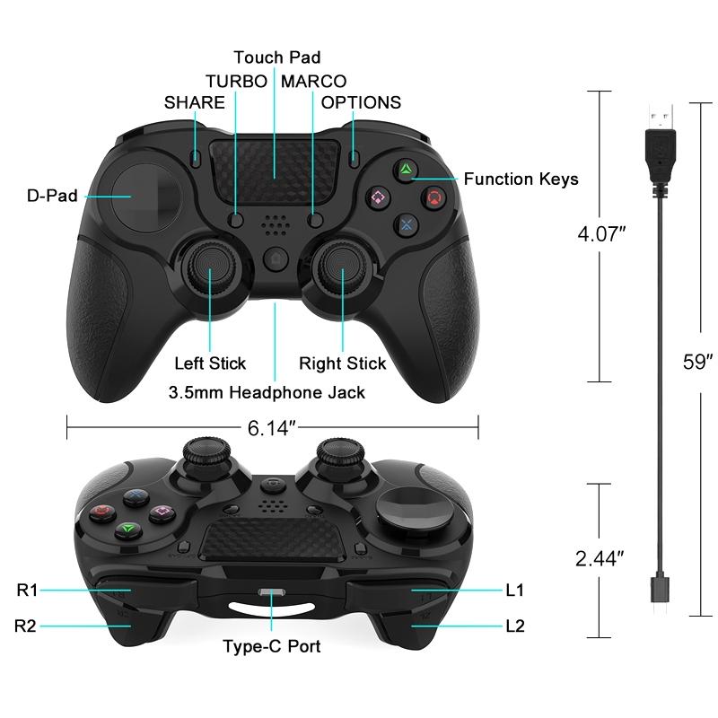 Bluetooth Gamepad for Ps4 Pro with Dual Vibration and Six-axis Control - Blue Black