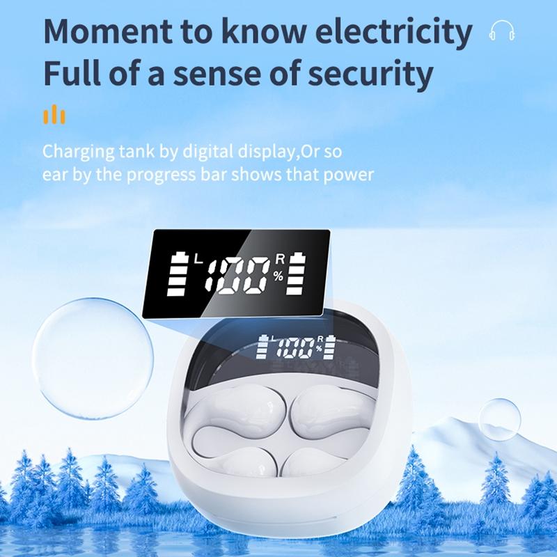 Smart Digital Display Bluetooth Earphones with Transparent Capsule Design - White