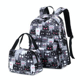 Student Backpack Set - Printed Design - Pink - Top-Down View