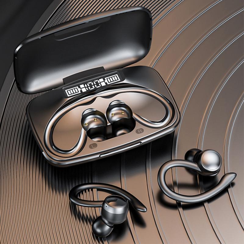 Led Bluetooth Earphones with Noise Reduction and Power Bank Function - Blue