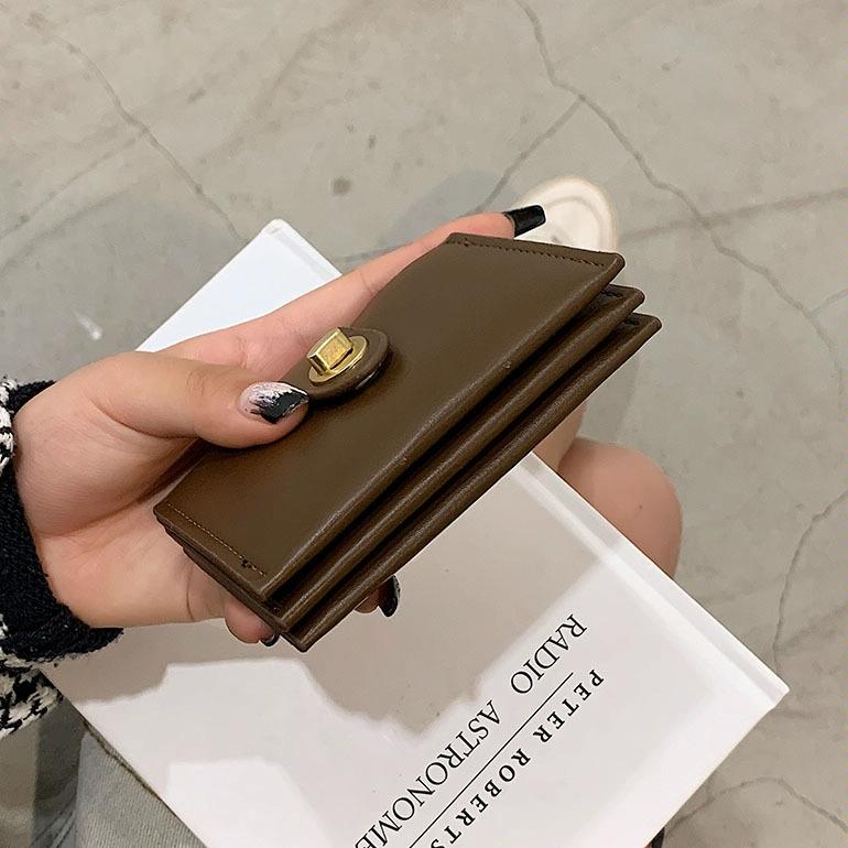 Mini Retro Lock Coin Purse Multi Slot Pu Leather Card Bag - Coffee