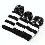 Set of 3 Knitted Golf Club Covers - Black - Front View