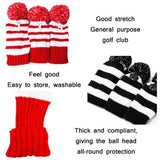Set of 3 Knitted Golf Club Covers - Black - Top-Down View