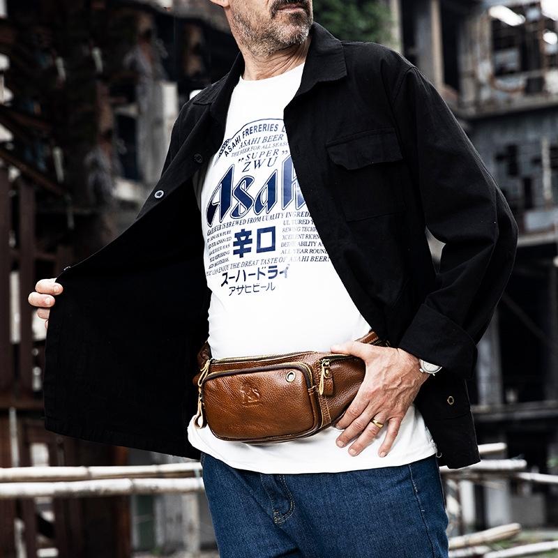 Vintage Leather Waist Bag For Men - Brown
