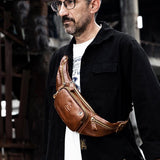 Vintage Leather Waist Bag For Men - Brown - Low Angle
