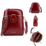 Oil Wax Leather Double Zip Crossbody Phone Bag - Black