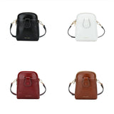 Oil Wax Leather Double Zip Crossbody Phone Bag - Black - Side View