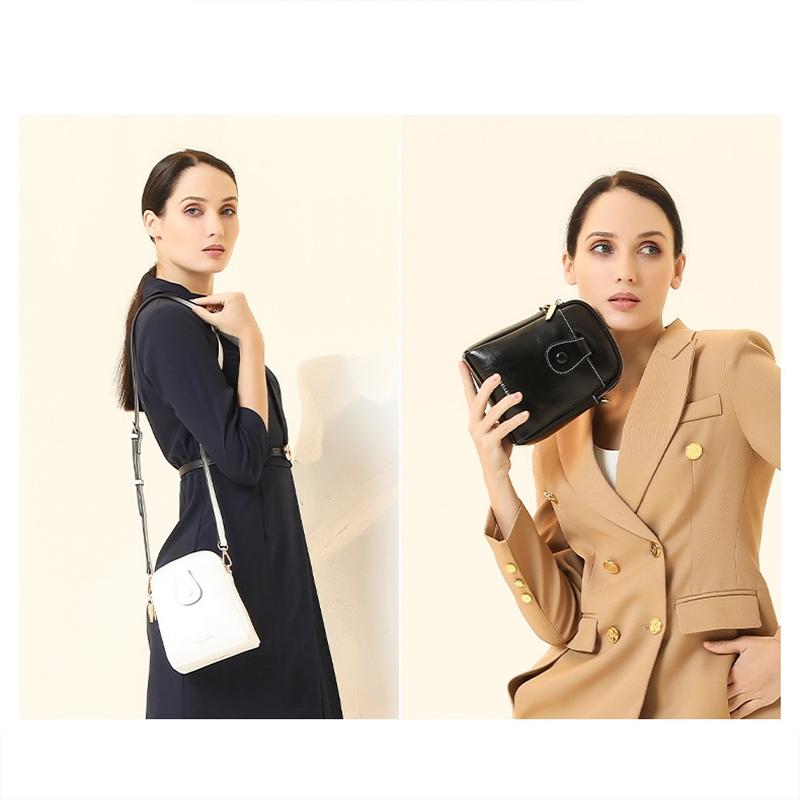 Oil Wax Leather Double Zip Crossbody Phone Bag - Black