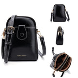Oil Wax Leather Double Zip Crossbody Phone Bag - Black - Extra Image