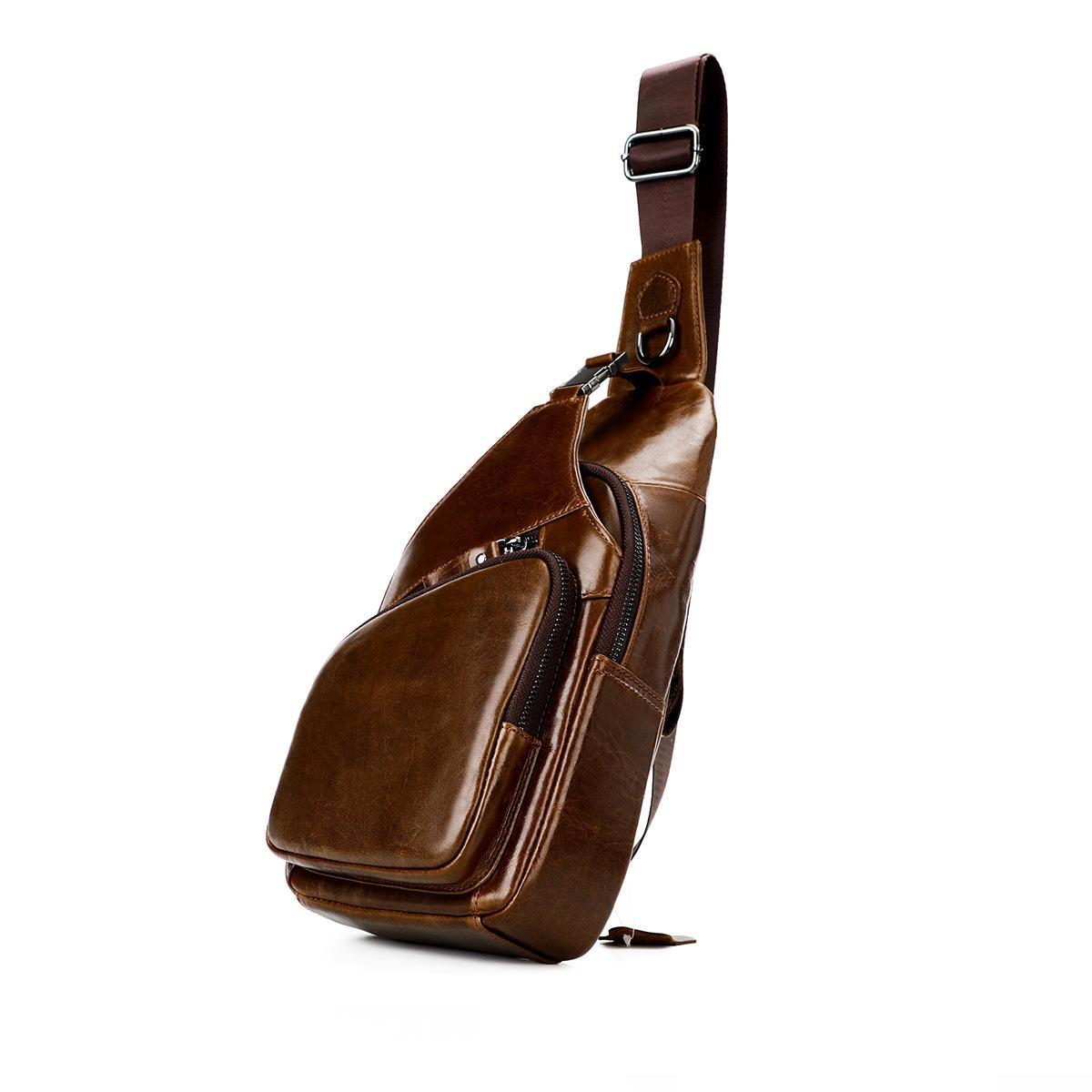 Retro Leather Chest Bag For Men - Black