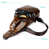 Retro Leather Chest Bag For Men - Black - Rear View