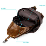 Retro Leather Chest Bag For Men - Black - Rear View