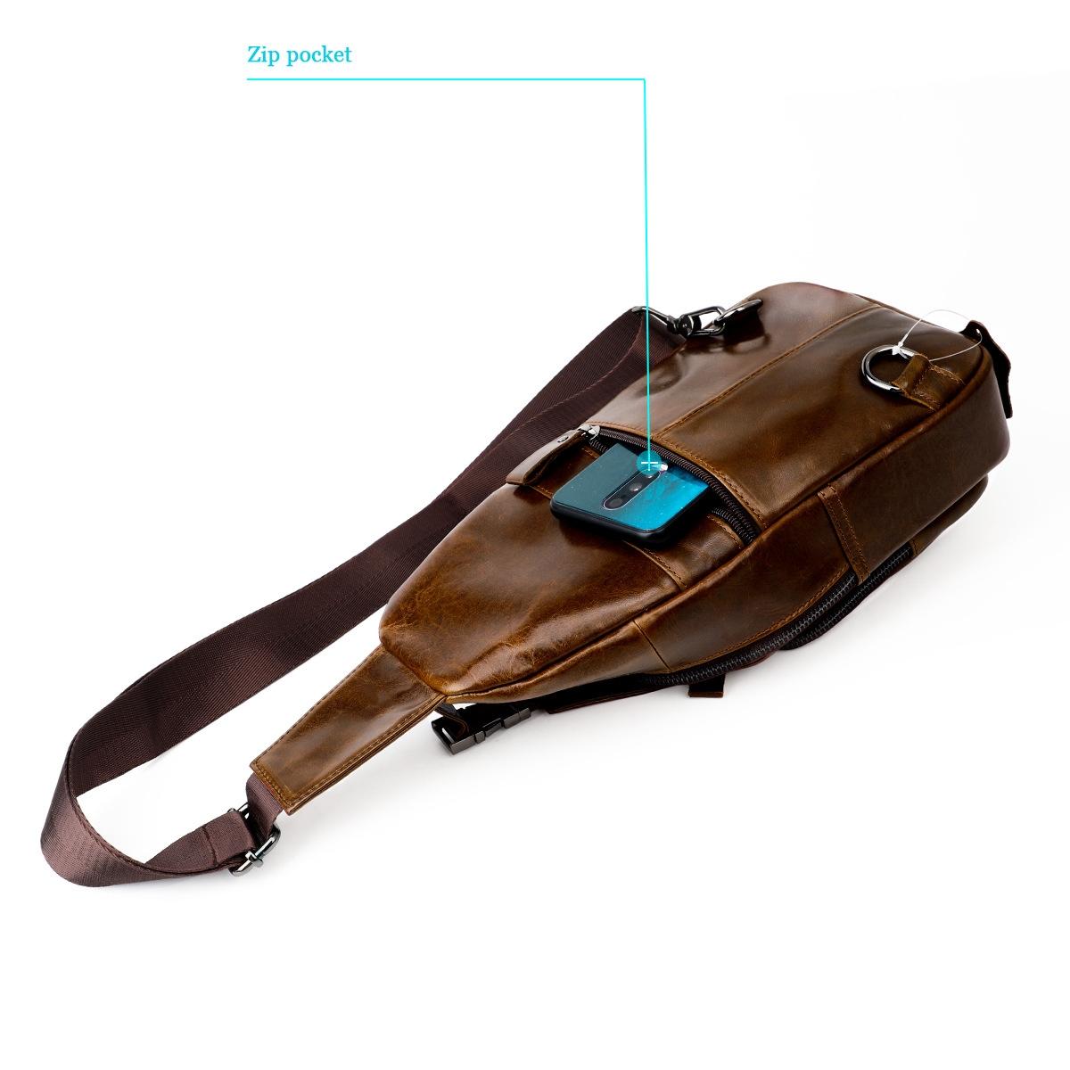 Retro Leather Chest Bag For Men - Black