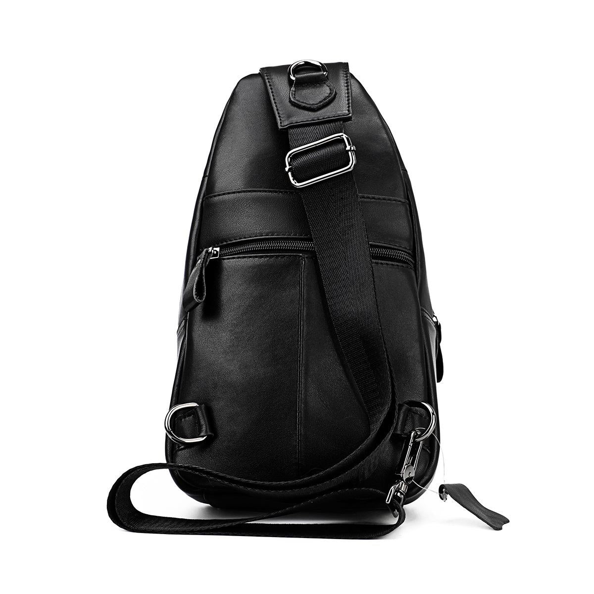 Retro Leather Chest Bag For Men - Black