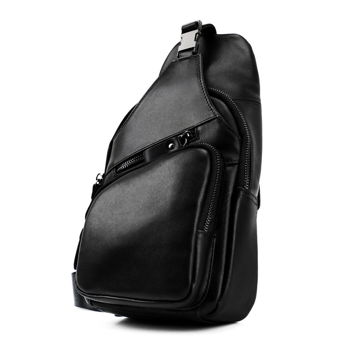 Retro Leather Chest Bag For Men - Black
