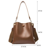 Retro Wide Strap Crossbody Bucket Bag For Women - Black - Side View