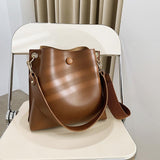 Retro Wide Strap Crossbody Bucket Bag For Women - Black - Rear View