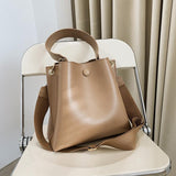 Retro Wide Strap Crossbody Bucket Bag For Women - Black - Close-Up Angle