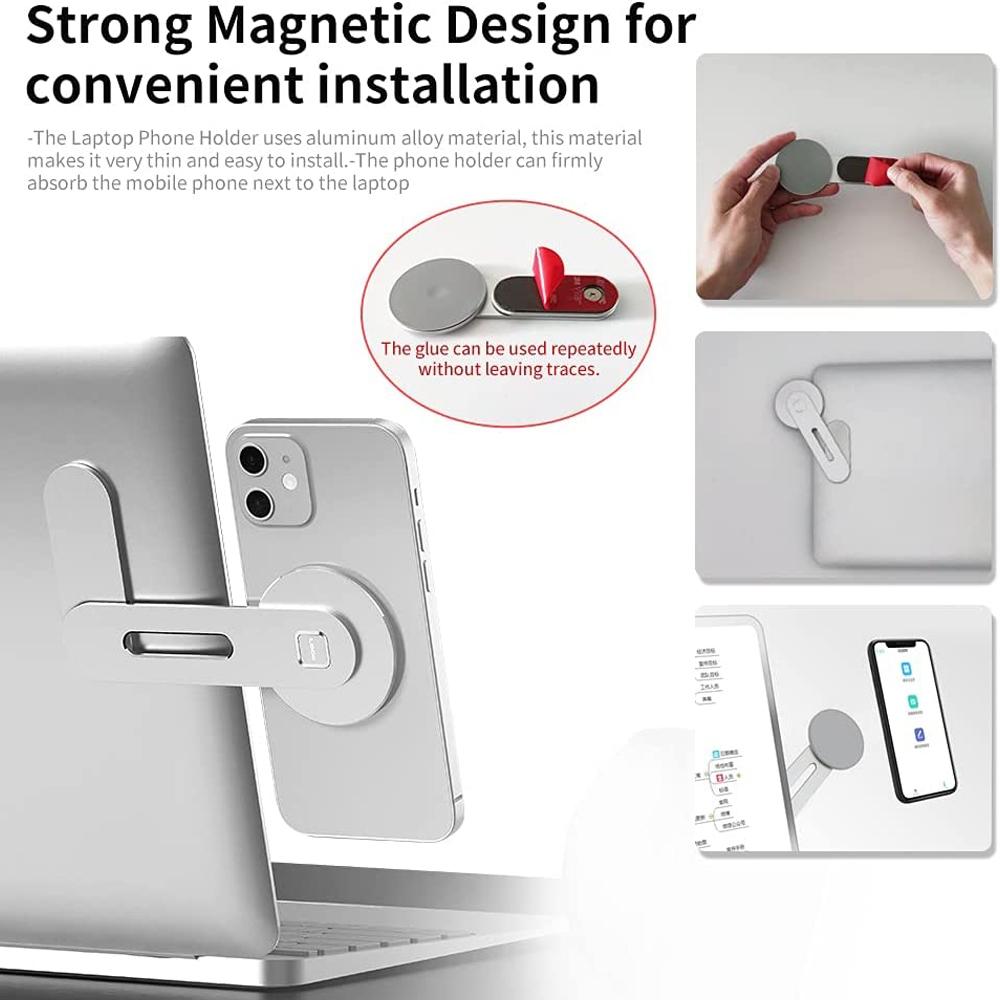 Aluminum Magnetic Phone Stand for Laptop Expansion - Silver