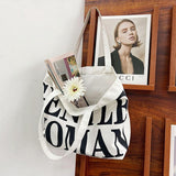 Black Women Canvas Shoulder Tote Printed Letters - Extra Image
