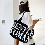 Black Women Canvas Shoulder Tote Printed Letters - Extra Image