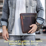 14.2 Inch Leather Laptop Sleeve for Macbook Pro - Black - Coffee - Close-Up Angle
