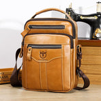Large Capacity Retro Cowhide Crossbody Bag - Yellow