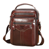 Large Capacity Retro Cowhide Crossbody Bag - Yellow - Front View