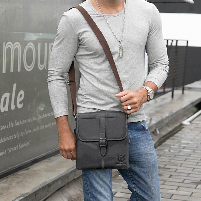Men Leather Shoulder Bag For Sports & Outdoor Use - Iron Blue