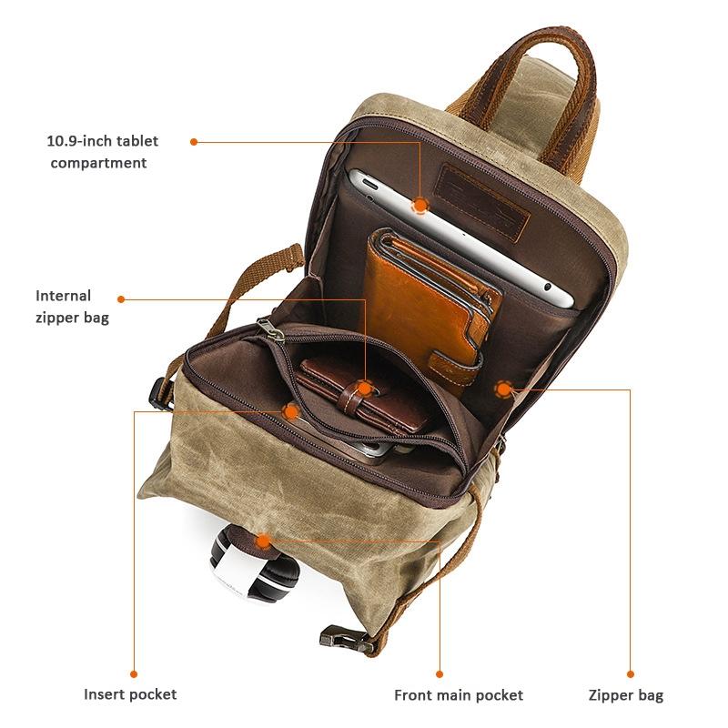Retro Waxed Canvas Chest Bag Large Capacity Shoulder Crossbody Bag For Men - Khaki