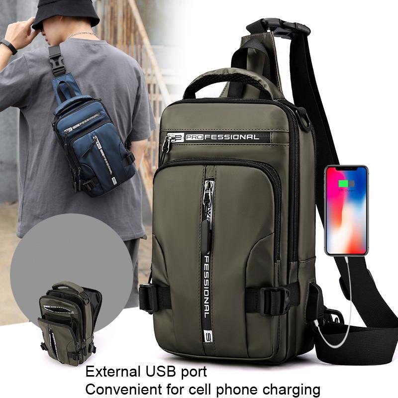 Men Chest Bag Shoulder Messenger Bag - Dark Blue