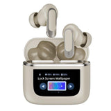 Wireless Bluetooth Earphones with Touch Screen and Active Noise Reduction - Gold - Front View