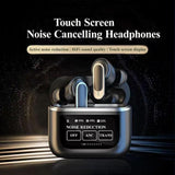 Wireless Bluetooth Earphones with Touch Screen and Active Noise Reduction - Gold - 45-Degree Angle