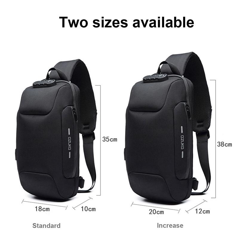 Anti Theft Men Waterproof Crossbody Bag With USB Port - Black