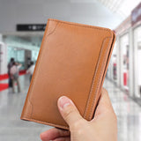 Cowhide Passport Wallet Multifunctional Card Holder Brown