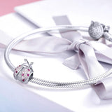 925 Sterling Silver Zircon Ladybug Bracelet / Necklace Set - Rose Gold - Low Angle