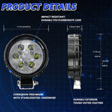 12W 9 - 30V Car Mixed Light Work Light With Wire Set - Round - Extra Image