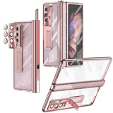 For Samsung Galaxy Z Fold4 5G Magnetic Phone Case With Holder - Plating Finish - Rose Gold
