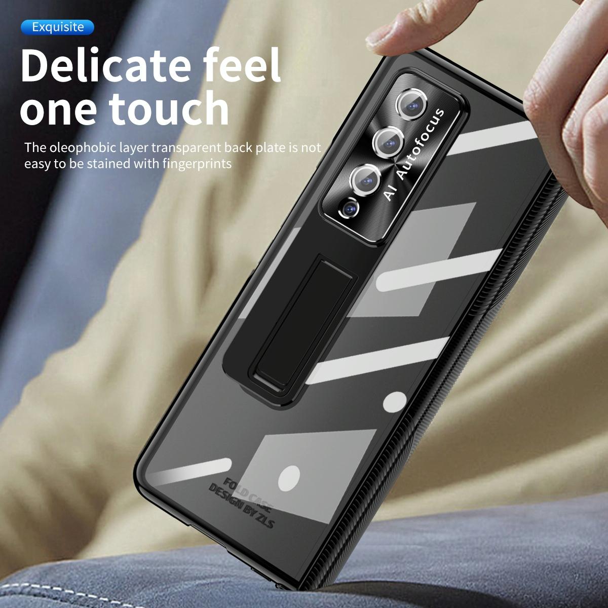 For Samsung Galaxy Z Fold4 5G Magnetic Phone Case With Holder - Plating Finish - Rose Gold