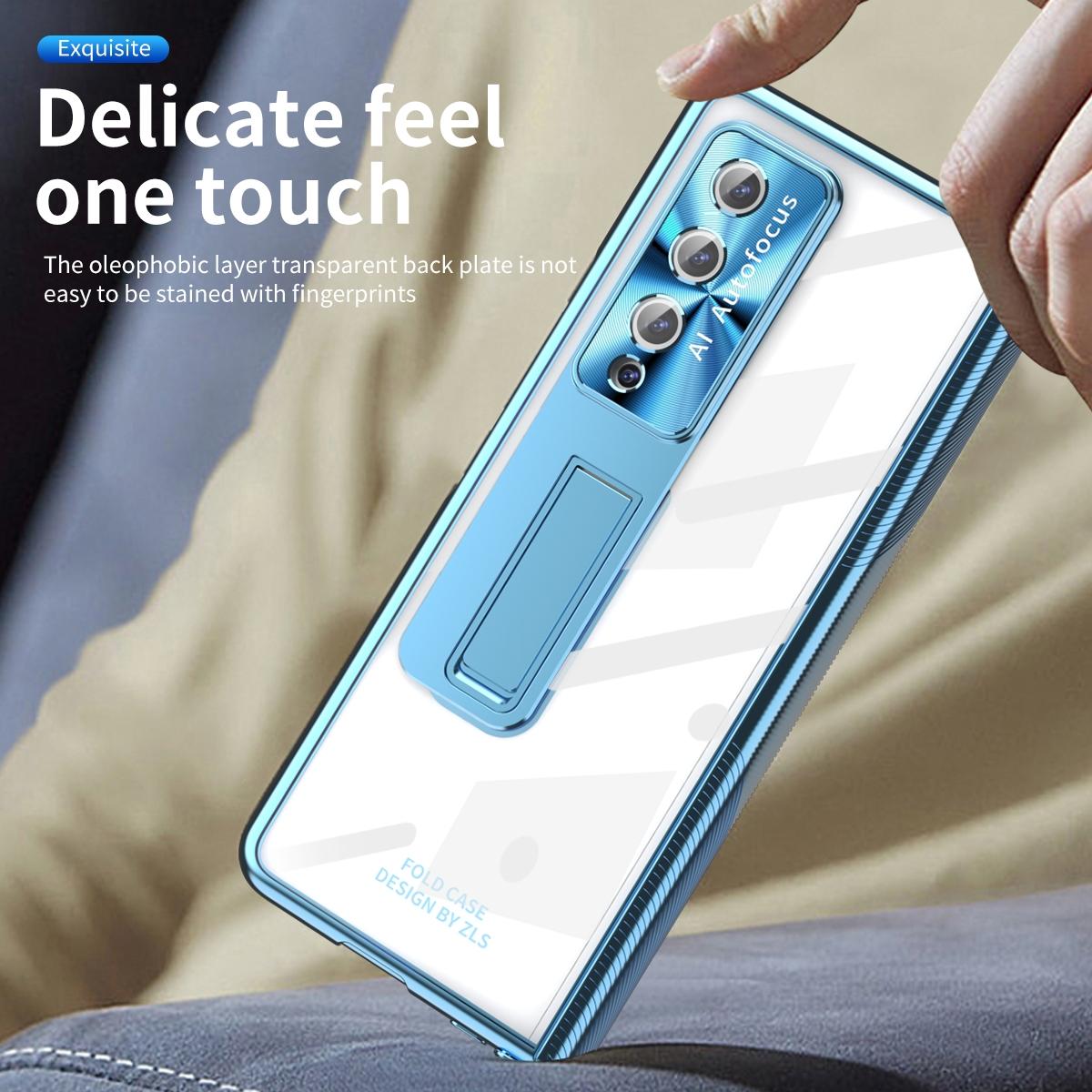 For Samsung Galaxy Z Fold4 5G Magnetic Phone Case With Holder - Plating Finish - Rose Gold