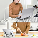 Foldable Aluminum 3-in-1 Phone Tablet Stand - Portable Storage - Silver - Close-Up Angle