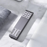 Foldable Aluminum 3-in-1 Phone Tablet Stand - Portable Storage - Silver - Low Angle