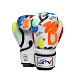 Kids' 6Oz Boxing Gloves For Training And Fighting - Graffiti Design - White - Low Angle