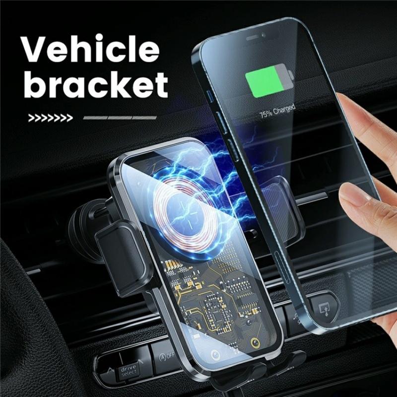 15w Fast Car Vent Wireless Charger with Intelligent Induction - Silver