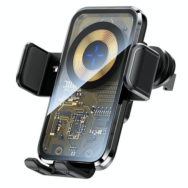15w Fast Car Vent Wireless Charger with Intelligent Induction - Silver