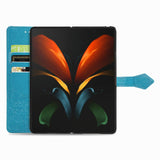 For Samsung Galaxy Z Fold4 5G Embossed Mandala Leather Phone Case - Blue - Top-Down View