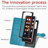 For Samsung Galaxy Z Fold4 5G Embossed Mandala Leather Phone Case - Blue - Rear View