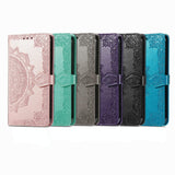 For Samsung Galaxy Z Fold4 5G Embossed Mandala Leather Phone Case - Blue - Close-Up Angle
