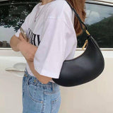 Stylish Crescent Shoulder Bag For Women - Black - 45-Degree Angle